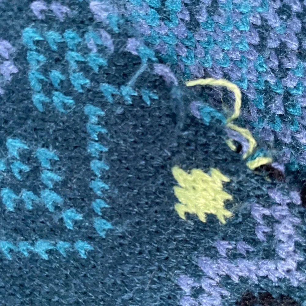 Eddie Bauer Fair Isle Blue‎ Green Fairisle Boho Fringe Scarf Rectangle Knit long
